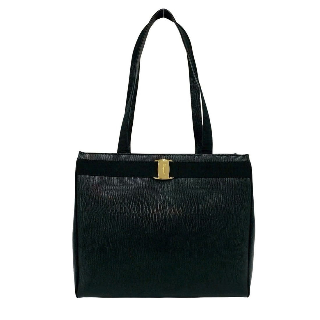 Salvatore Ferragamo Vara Ribbon Leather Tote Bag Handbag Black 18418: --- Catalog ---Category: SizeSize (HxWxD): 29cm x 34.5cm x 12cm / 11.41'' x 13.58'' x 4.72''Category: DesignType: Handbag, Tote bagColor: BlackGender: WomenMaterial: Leather Category: GeneralBrand: Sa