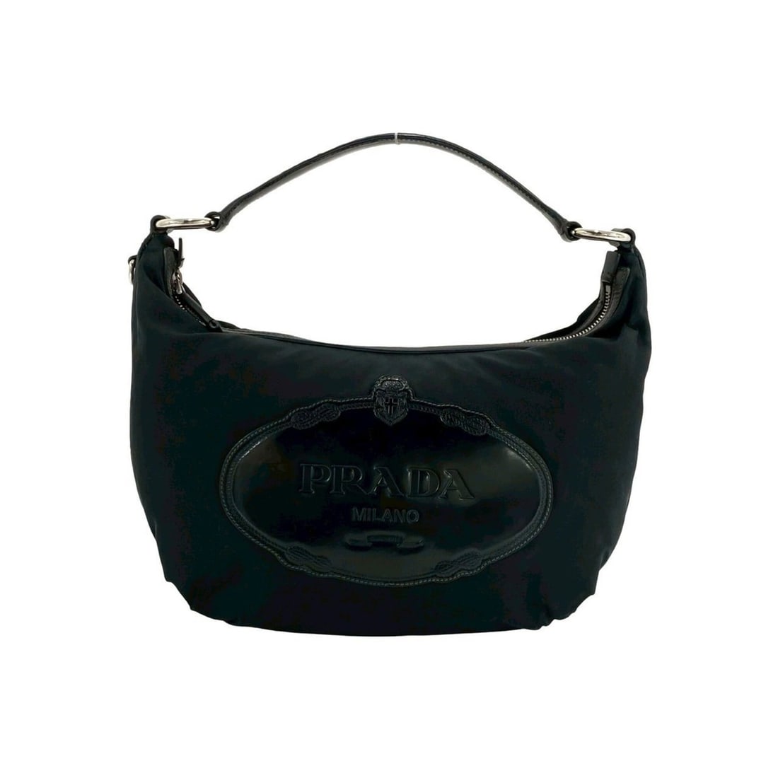 PRADA Prada logo embossed nylon patent leather enamel genuine handbag mini tote bag black 25242: --- Catalog ---Category: SizeSize (HxWxD): 20cm x 37.5cm x 13cm / 7.87'' x 14.76'' x 5.11''Category: DesignType: Handbag, Tote bagColor: BlackGender: WomenMaterial: Nylon , Patent leather Category: Ge