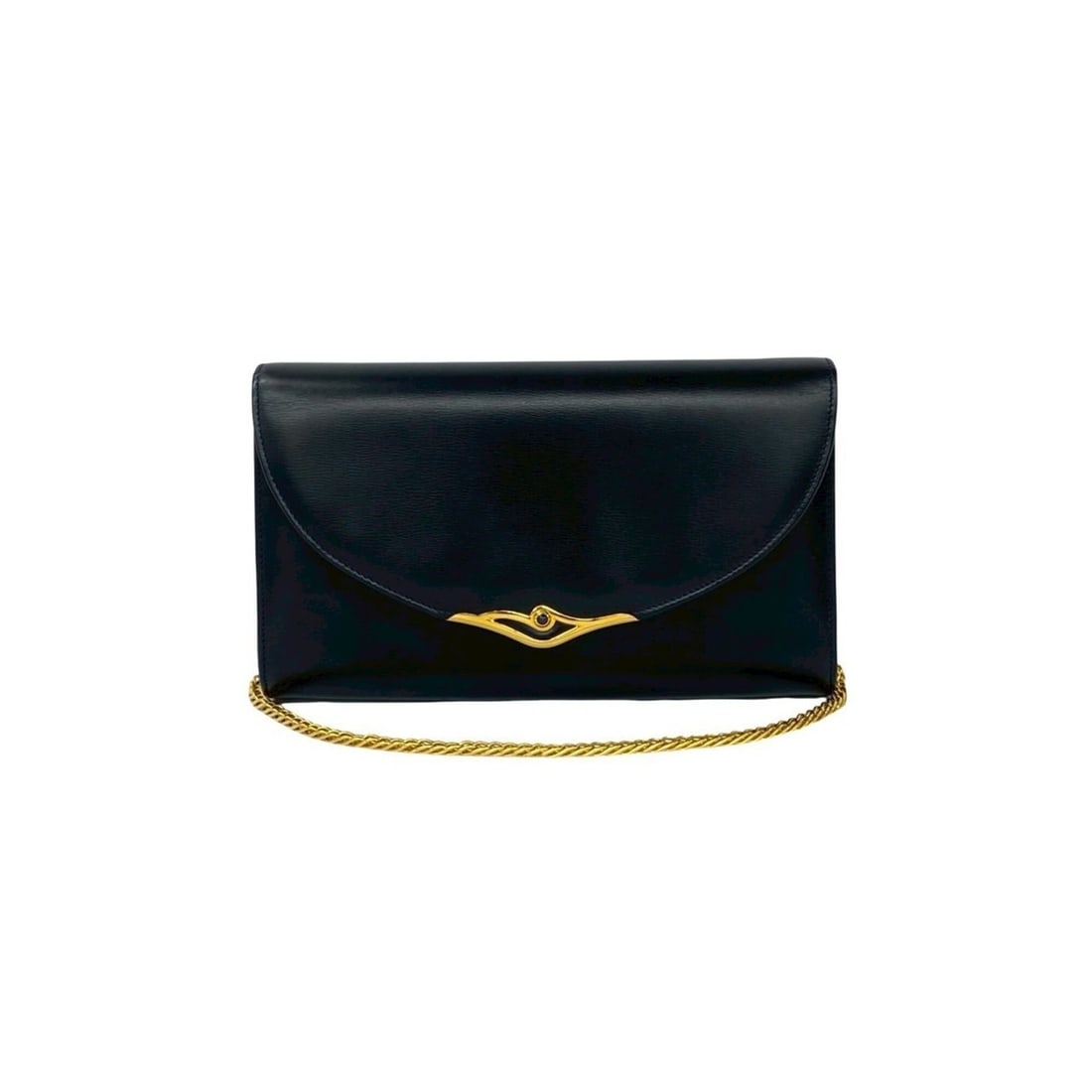 CARTIER Cartier Vintage Sapphire Line Leather Chain Mini Shoulder Bag Pouch Navy 5513c (1 of 10)