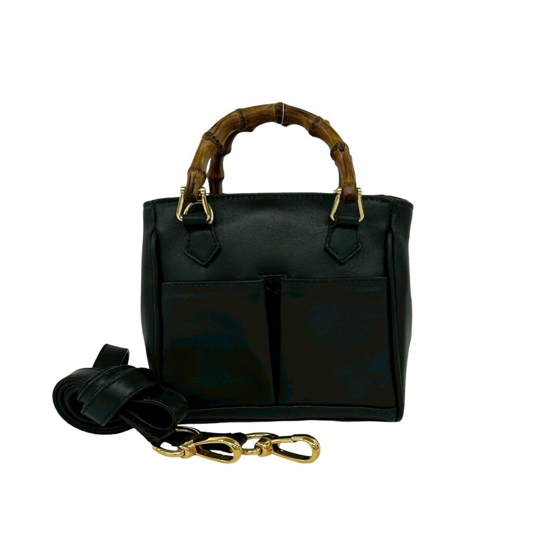 GUCCI Vintage Bamboo Leather 2-Way Handbag/Shoulder Bag, Black, Item No. 21988 (1 of 20)