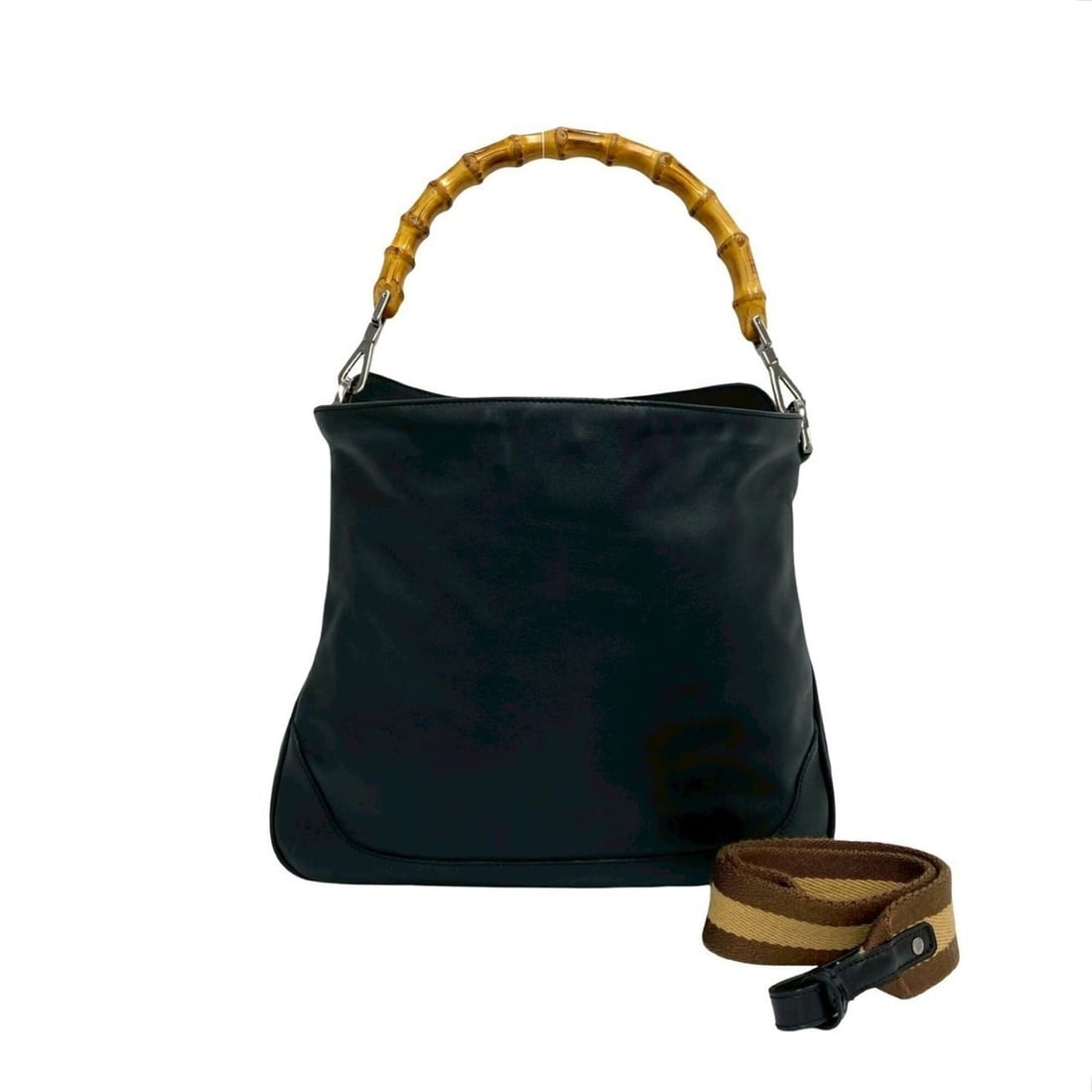 GUCCI Vintage Bamboo Leather 2-Way Handbag/Shoulder Bag, Black, 93489 (1 of 16)
