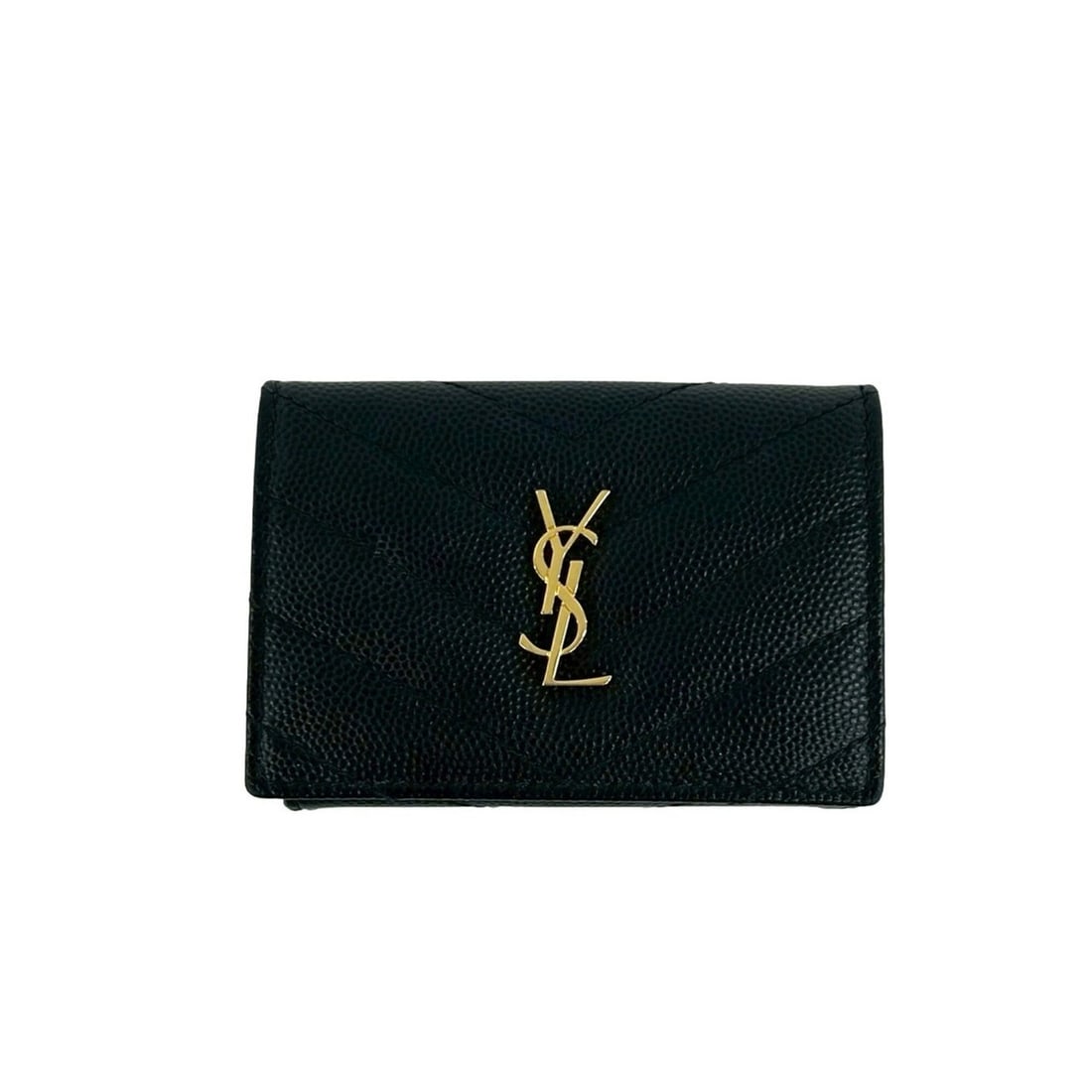 YVES SAINT LAURENT YSL Logo Hardware Leather Tri-fold Wallet Compact Black 54983: --- Catalog ---Category: SizeSize (HxWxD): 7cm x 9.5cm x 3cm / 2.75'' x 3.74'' x 1.18''Category: DesignType: Wallet (tri-fold)Color: BlackGender: WomenMaterial: Leather Category: GeneralBrand: Yves Sa