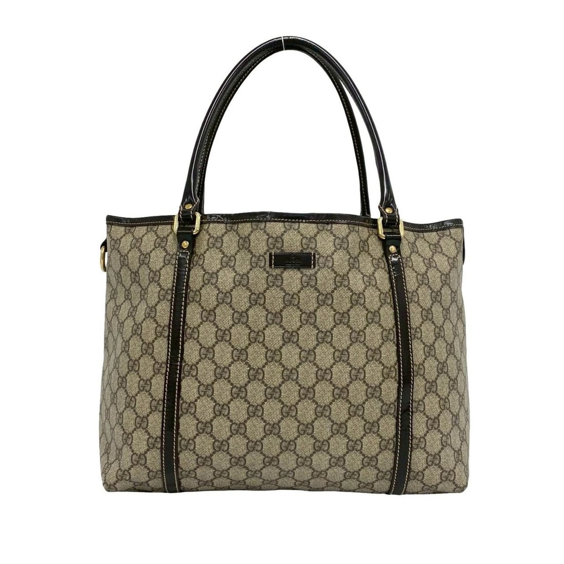 GUCCI GG Supreme Logo Pattern Tote Bag/Handbag with Enamel Leather Hardware, Fits A4 Sizes, Brown, (1 of 20)