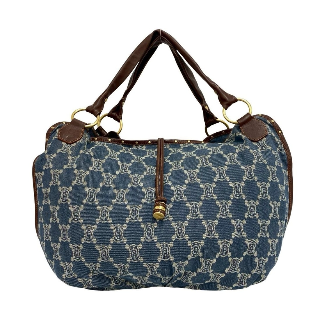 CELINE Vintage Macadam Blazon Triomphe Pattern Denim Leather Tote Bag Blue Brown 170-5: --- Catalog ---Category: SizeSize (HxWxD): 34cm x 51cm x 14cm / 13.38'' x 20.07'' x 5.51''Category: DesignType: Tote bagColor: Blue, BrownGender: WomenMaterial: Denim , Leather Category: