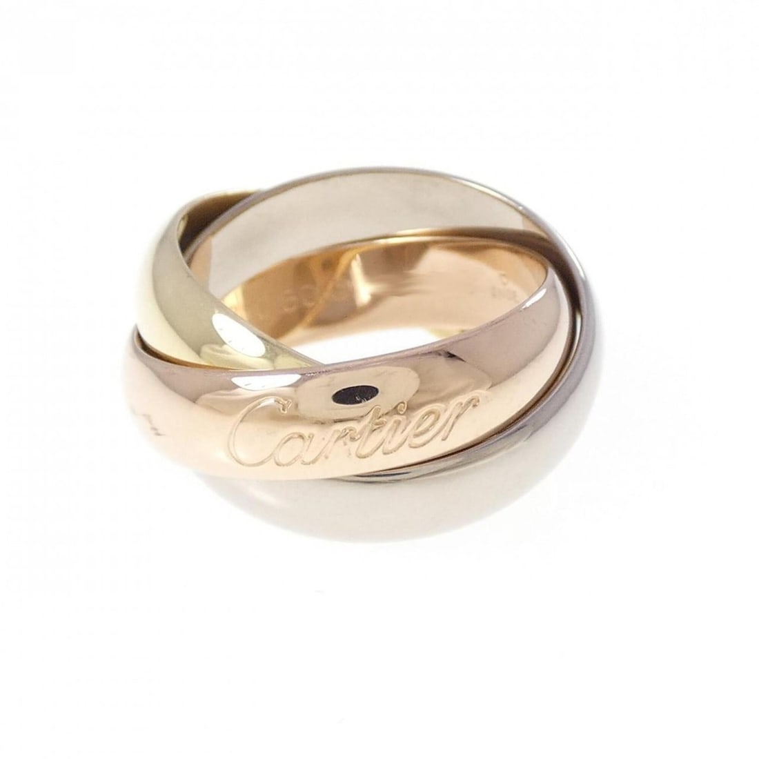 Cartier Trinity Large Ring: --- Catalog ---Category: SizeUS Size: 5.5Brand Size: 50Category: DesignType: Band ringGender: WomenMaterial: Pink gold (18K), White gold (18K), Yellow gold (18K)Category: GeneralBrand: Cartier--- Item