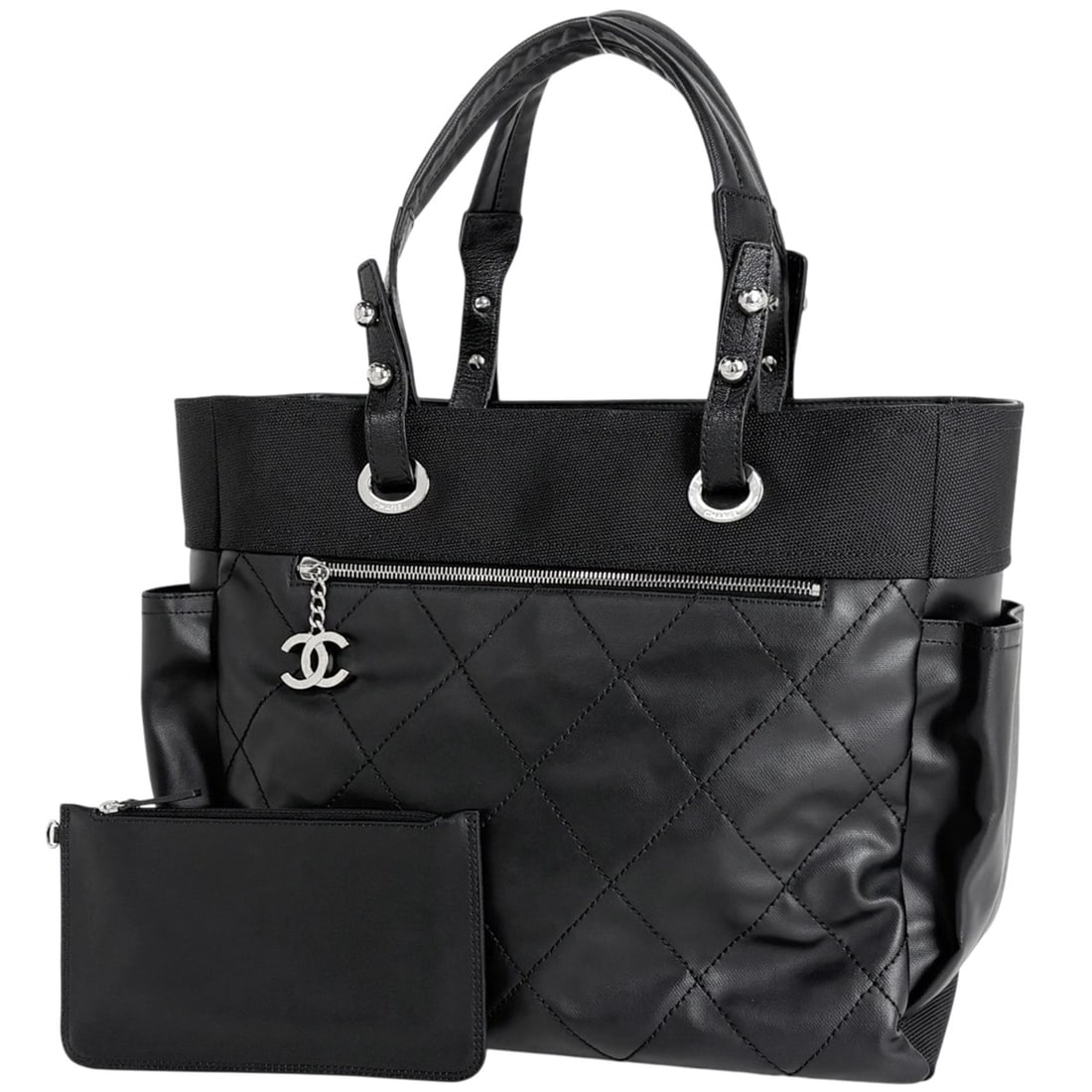 Chanel Paris Biarritz Tote GM Coco Mark Coated Canvas Black A34210 Women's: --- Catalog ---Category: SizeSize (HxWxD): 32cm x 35cm x 15cm / 12.59'' x 13.77'' x 5.9''Category: DesignType: Tote bagColor: BlackGender: WomenMaterial: Coated canvas , Leather Category: GeneralMPN: 