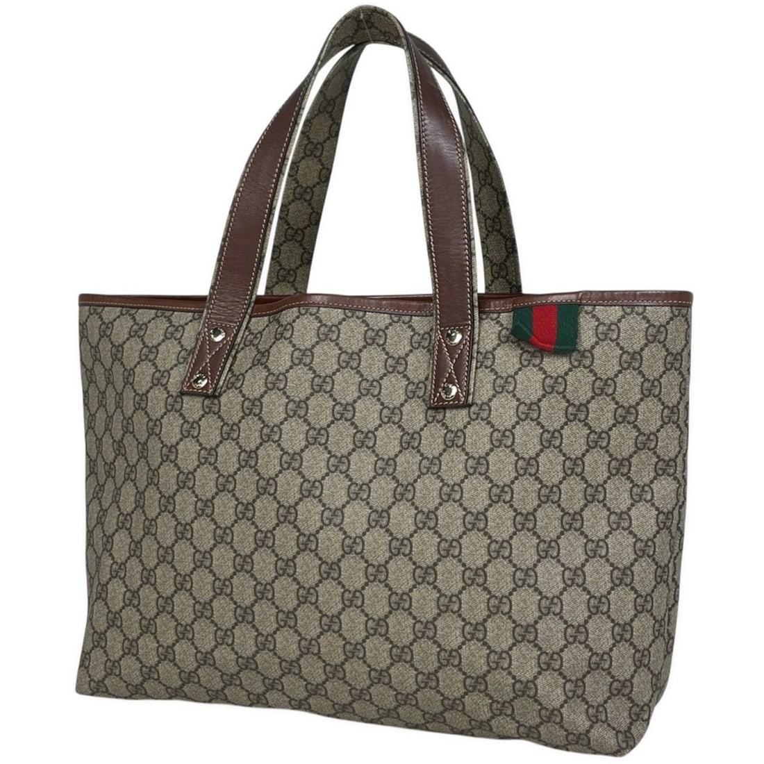 Gucci GG pattern tote bag, Sherry line, web coated canvas, beige/brown, 211134, women's.: --- Catalog ---Category: SizeSize (HxWxD): 27cm x 37cm x 11cm / 10.62'' x 14.56'' x 4.33''Category: DesignType: Tote bagColor: Beige brownGender: WomenMaterial: Coated canvas , Leather Category: Gener