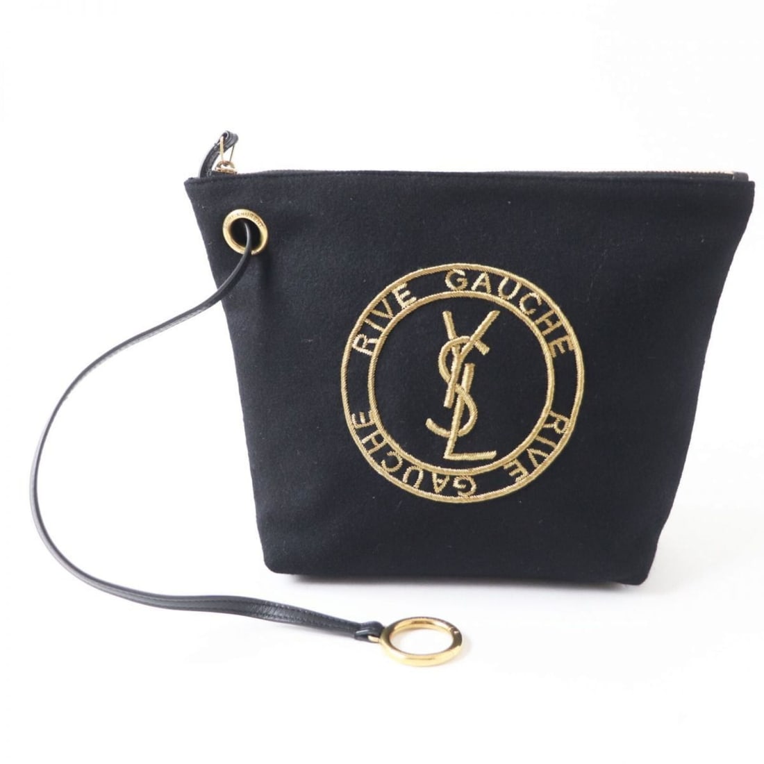 Yves Saint Laurent SAINT LAURENT PARIS 7110435 Women's Wool x Leather Pouch, Black Gold, with Dust: --- Catalog ---Category: SizeSize (HxWxD): 19cm x 17cm x 10cm / 7.48'' x 6.69'' x 3.93''Category: DesignType: PouchColor: Black, GoldGender: WomenMaterial: Wool , Leather Category: GeneralBrand: