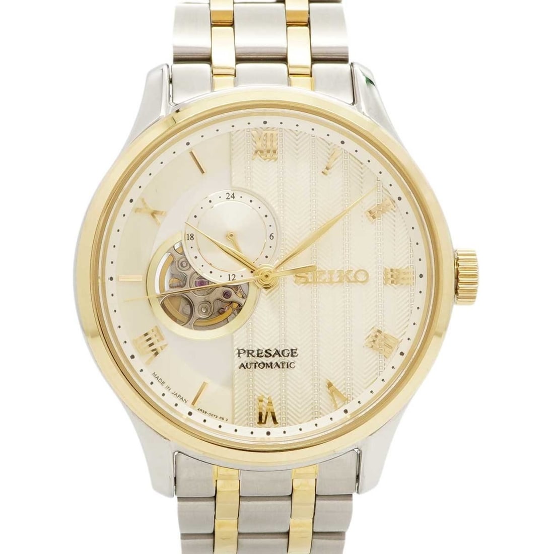 Seiko Presage Japanese Garden SARY238 4R39-00W0 Gold Dial Men's Watch: --- Catalog ---Category: SizeWrist Size: 18cm / 7.08''Case Diameter: 41.4mm / 1.63''Category: DesignType: WristwatchGender: MenColor (Dial): GoldMaterial (Band): Gold plated, Stainless steelCategory: 