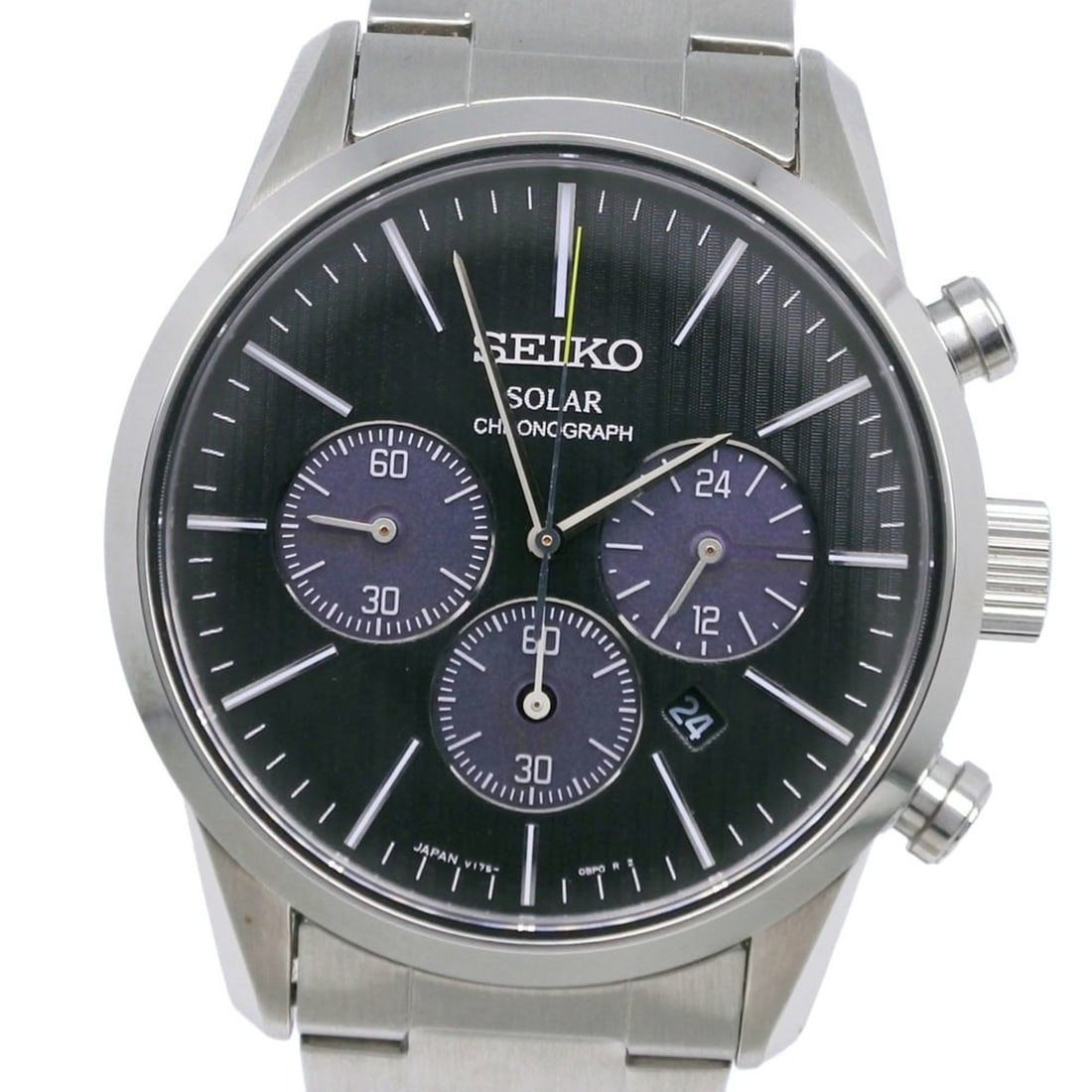 Seiko Spirit Smart Solar Chronograph Watch SBPY087 Stainless Steel Silver Powered Black Dial Men's: --- Catalog ---Category: SizeWrist Size: 21cm / 8.26''Case Diameter: 39mm / 1.54''Category: DesignType: WristwatchGender: MenColor (Dial): BlackMaterial (Band): Stainless steelMaterial (Case): Stainle