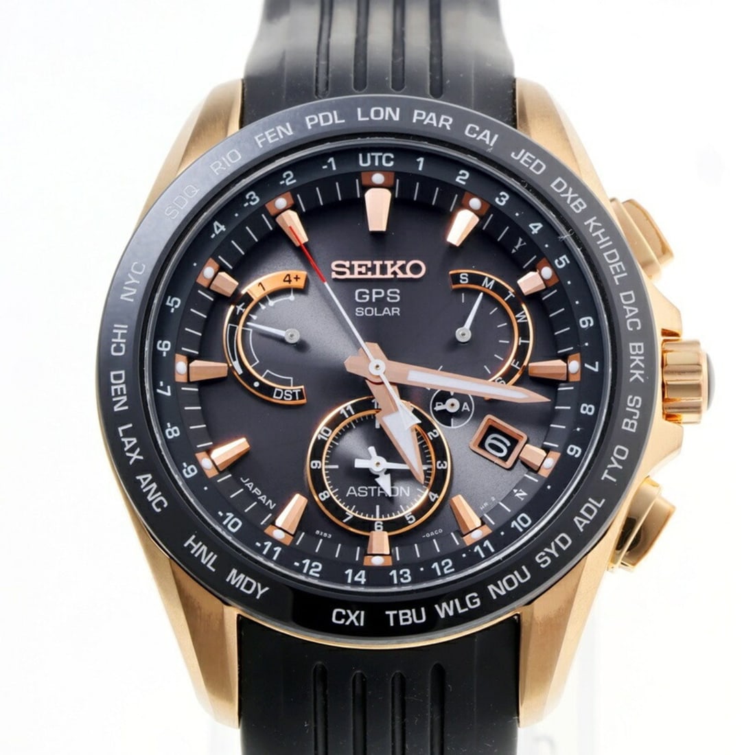 Seiko Astron SBXB055 8X53-0AC0-2 Black Quartz GPS Solar Watch: --- Catalog ---Category: SizeWrist Size: 15.5cm - 22.5cm / 6.1'' - 8.85''Case Diameter: 45mm / 1.77''Category: DesignType: WristwatchGender: MenColor (Dial): BlackMaterial (Band): SiliconeMaterial (Ca