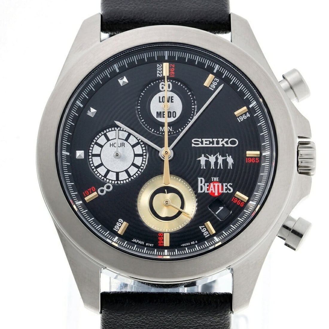 Seiko SEIKO The Beatles LOVE ME DO 60th Anniversary Watch 8T67-00X0 Quartz Limited Edition of 1962: --- Catalog ---Category: SizeWrist Size: 16cm - 21cm / 6.29'' - 8.26''Case Diameter: 40mm / 1.57''Category: DesignType: WristwatchGender: MenColor (Dial): Black, Gold, SilverMaterial (Band): Stainless