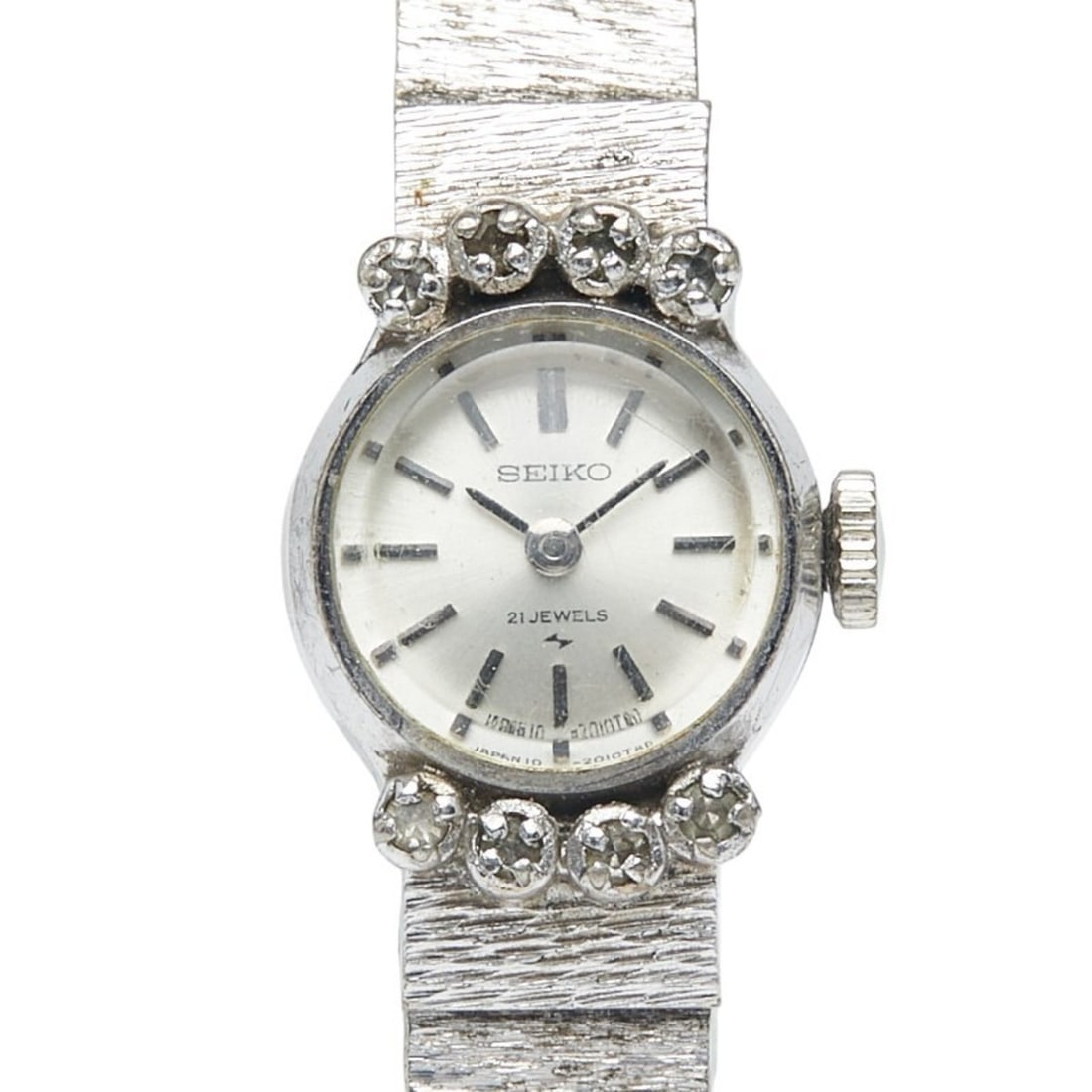 Seiko Rhinestone Watch 10-0900, Manual Winding, Silver Dial, Stainless Steel, Women's, SEIKO: --- Catalog ---Category: SizeWeight: 24.3g / 0.85oz.Band Width: 9mm / 0.35''Wrist Size: 14.5cm / 5.7''Case Diameter: 16.6mm / 0.65''Case Thickness: 8mm / 0.31''Category: DesignType: WristwatchGender: 