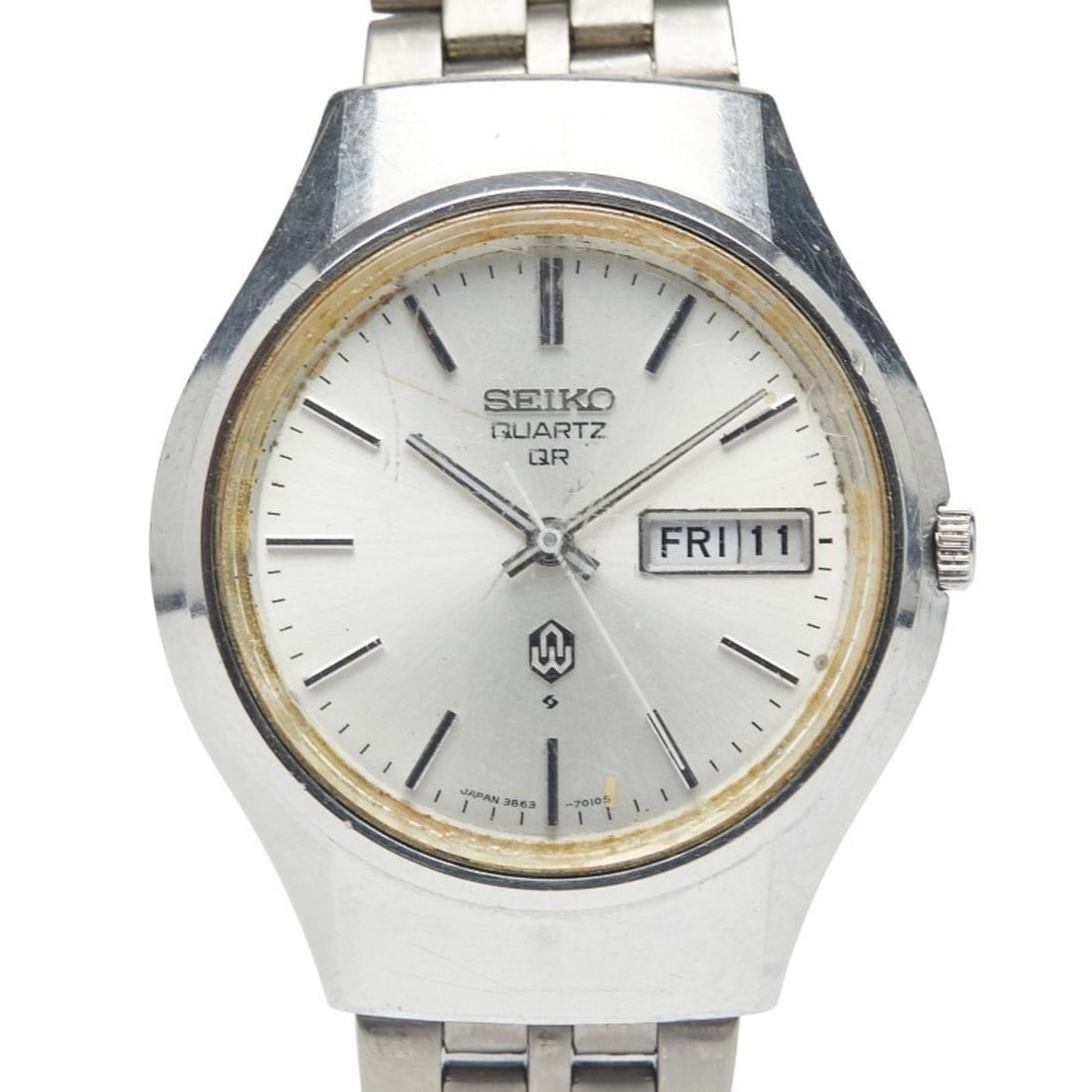 Seiko 3-Hand Day-Date Watch 3863-7010 Quartz Silver Dial Stainless Steel Women's: --- Catalog ---Category: SizeWeight: 81.9g / 2.88oz.Band Width: 22mm / 0.87''Wrist Size: 18cm / 7.08''Case Diameter: 36.7mm / 1.44''Case Thickness: 11.8mm / 0.46''Category: DesignType: WristwatchGende
