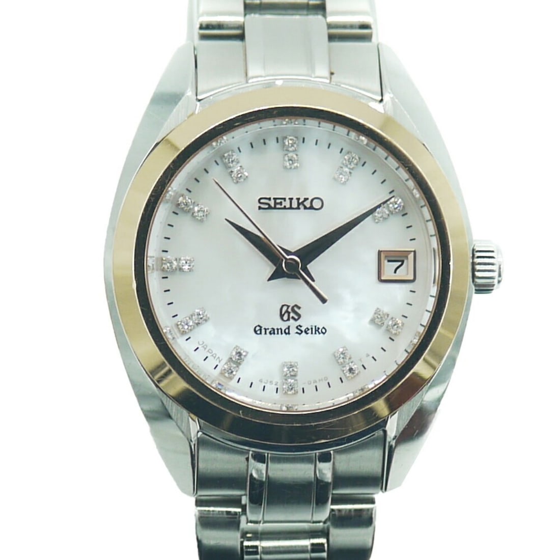 Grand Seiko STGF086 Quartz 4J52 Ladies Watch Diamond Index Shell Dial Y01957: --- Catalog ---Category: SizeWeight: 57.5g / 2.02oz.Band Width: 13mm / 0.51''Wrist Size: 14cm / 5.51''Case Diameter: 26mm / 1.02''Case Thickness: 9.3mm / 0.37''Category: DesignType: WristwatchGender: 