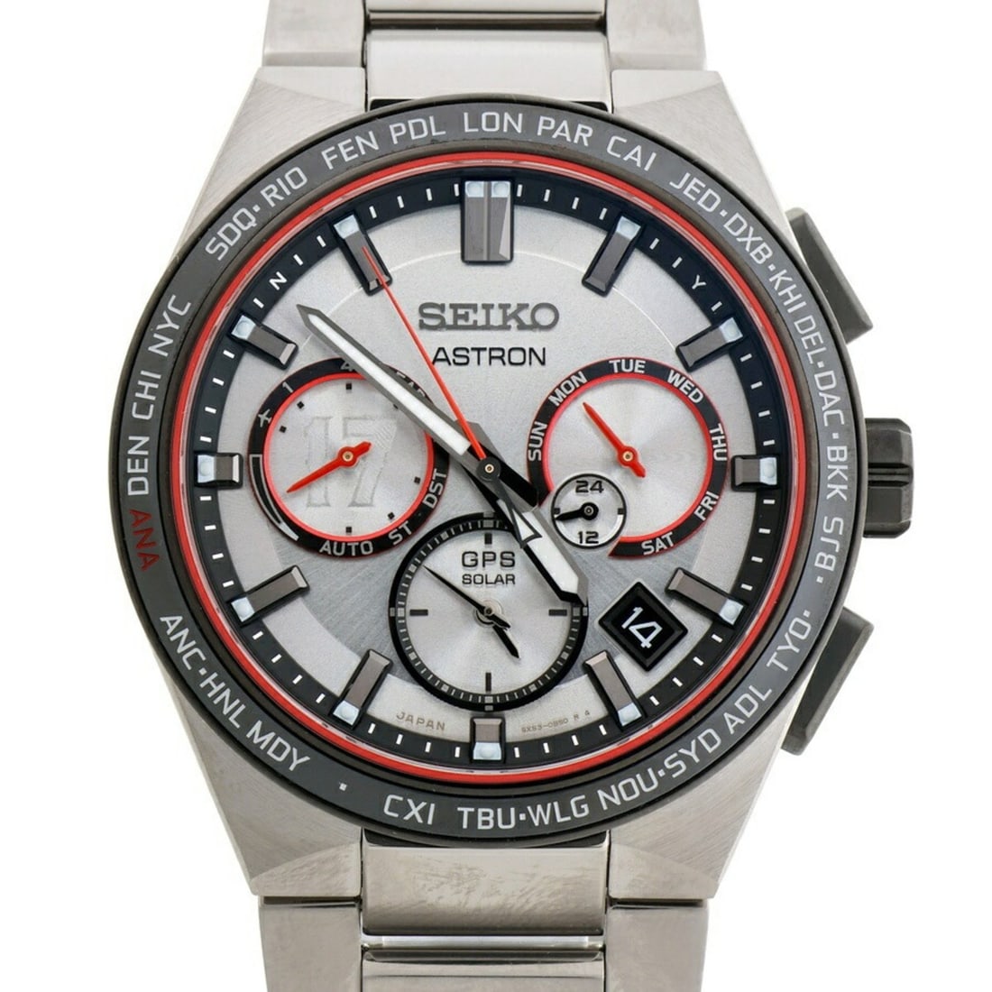 Seiko Astron Nexter Shohei Ohtani 2022 Limited Edition Model SBXC125 5X53-0BX0 Quartz Watch GPS: --- Catalog ---Category: SizeWrist Size: 20cm / 7.87''Case Diameter: 43.1mm / 1.7''Category: DesignType: WristwatchGender: MenColor (Dial): SilverMaterial (Band): TitaniumMaterial (Case): TitaniumCate