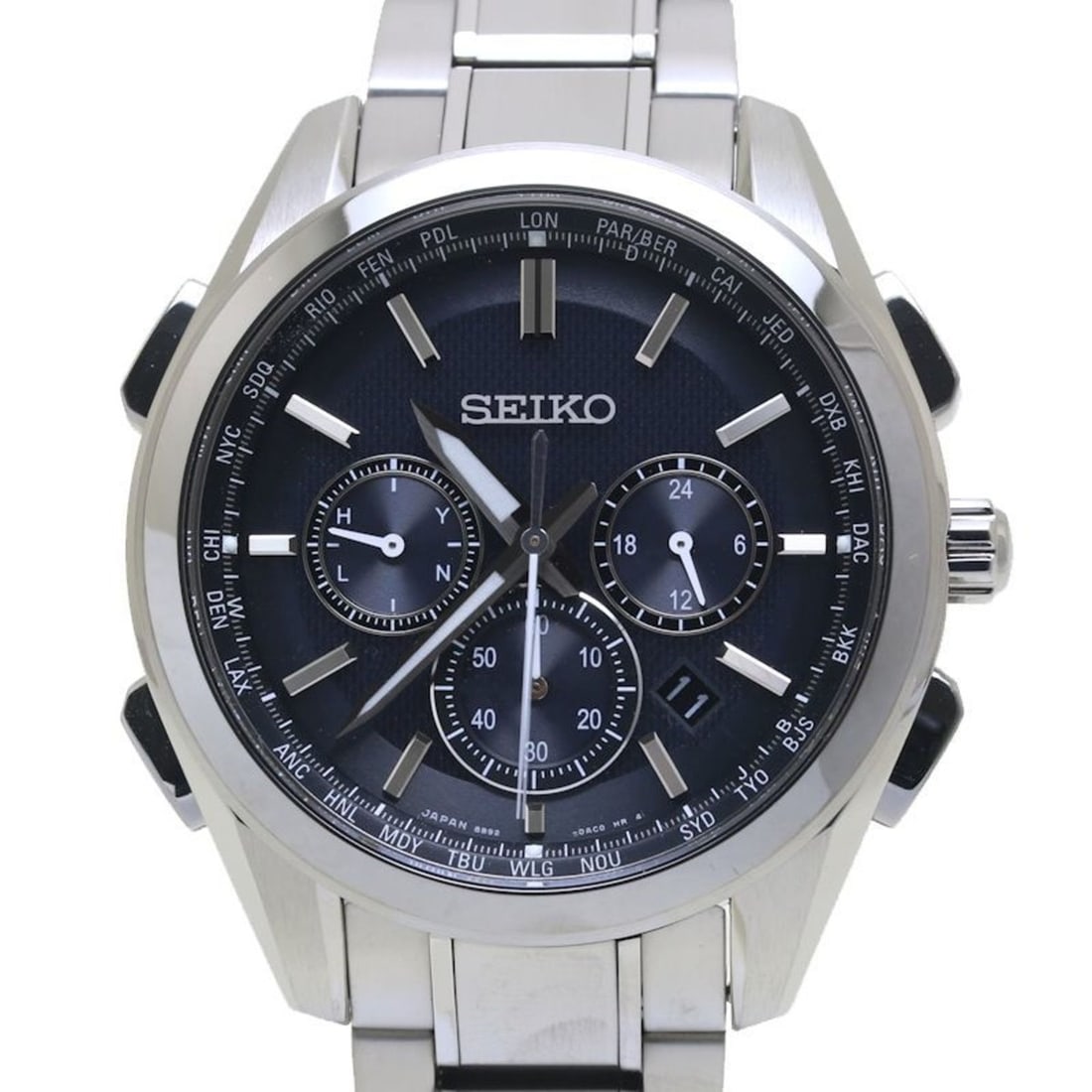 Seiko Brightz Flight Expert SAGA197 8B92-0AA0 Titanium Men's 39881 Watch: --- Catalog ---Category: SizeWeight: 92.1g / 3.24oz.Wrist Size: 21cm / 8.26''Case Diameter: 43mm / 1.69''Category: DesignType: WristwatchGender: MenColor (Dial): BlackMaterial (Band): TitaniumMaterial