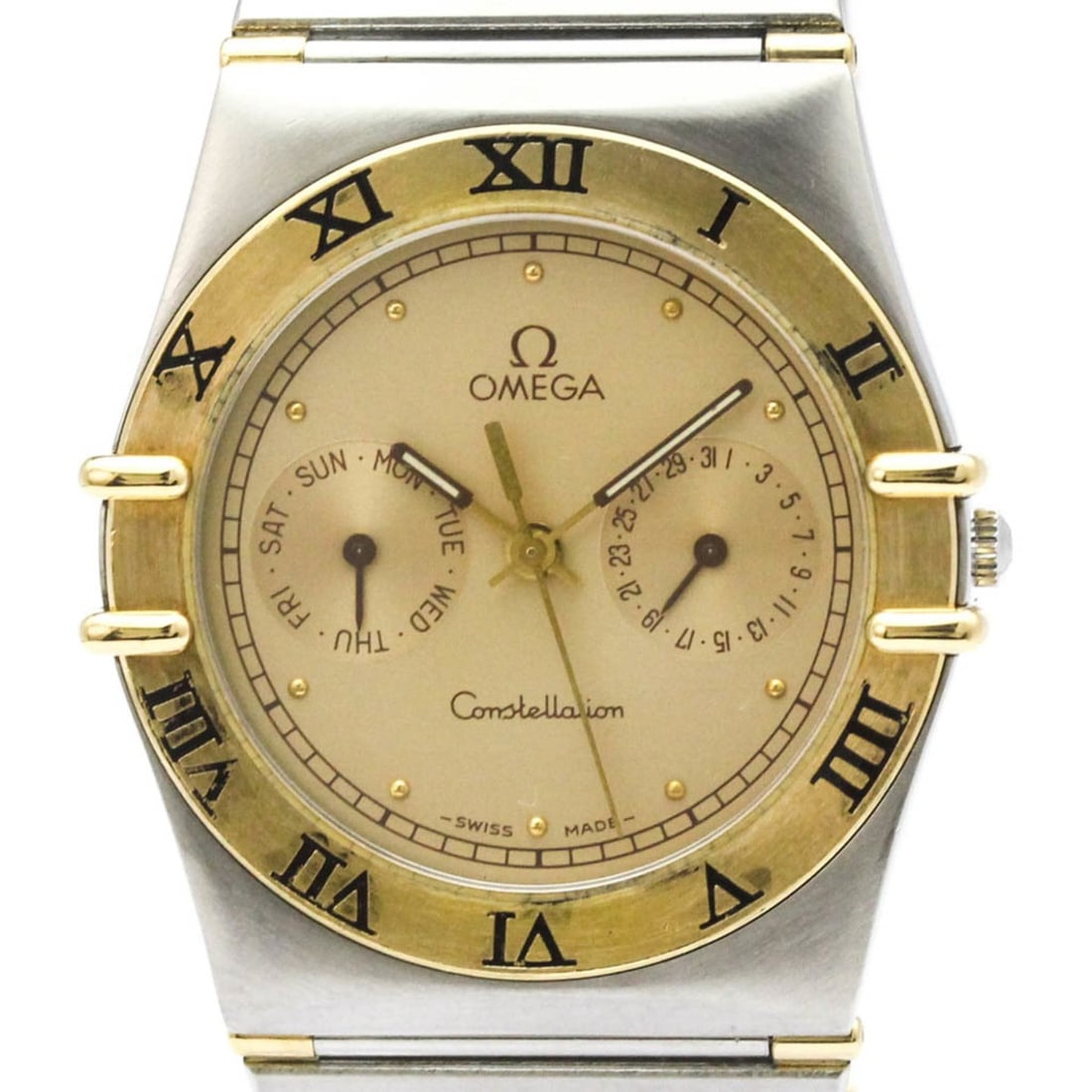 OMEGA Constellation Day Date 18K Gold Steel Quartz Mens Watch 396.1070 Polished (1 of 14)