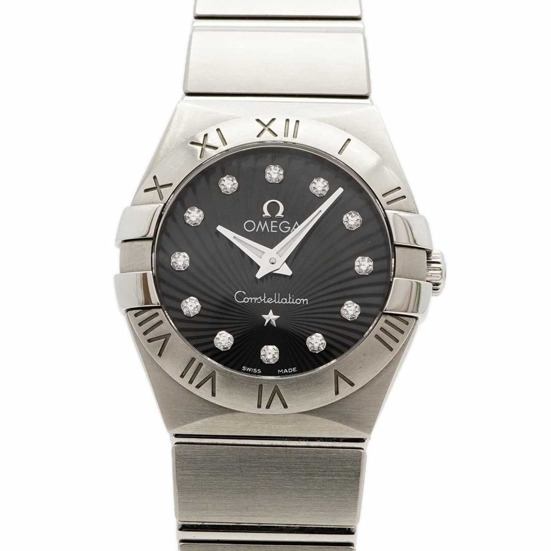 Omega Constellation 123.10.24.60.51.001 Black Dial Women's Watch: --- Catalog ---Category: SizeWrist Size: 16.5cm / 6.49''Case Diameter: 25.1mm / 0.99''Category: DesignType: WristwatchGender: WomenColor (Dial): BlackMaterial (Band): Stainless steelCategory: GeneralM