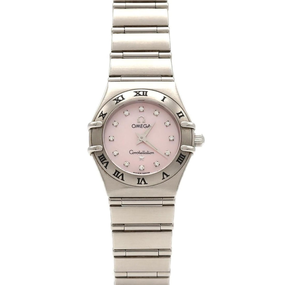 Omega Constellation Mini 12P 1562.65 Stainless Steel Quartz Watch: --- Catalog ---Category: SizeWrist Size: 14cm / 5.51''Case Diameter: 22.5mm / 0.89''Category: DesignType: WristwatchGender: WomenColor (Dial): Pink shellMaterial (Band): Stainless steelMaterial (Case)
