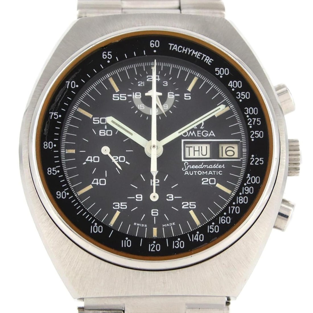 Omega Speedmaster Day-Date 176.0012 Stainless Steel Automatic Watch: --- Catalog ---Category: SizeWrist Size: 18cm / 7.08''Case Diameter: 41.5mm / 1.63''Category: DesignType: WristwatchColor (Dial): BlackMaterial (Band): Stainless steelMaterial (Case): Stainless steelC