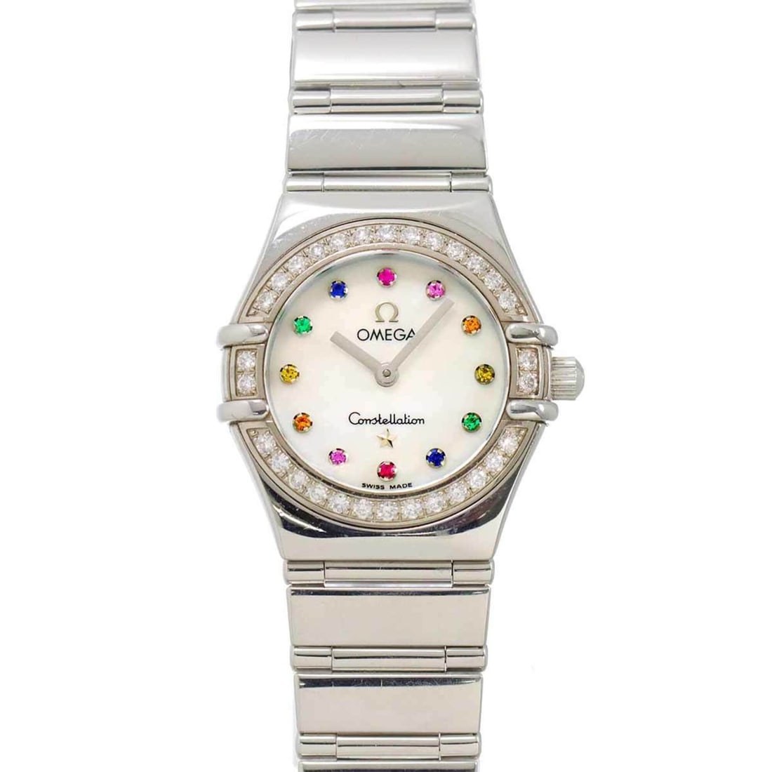 Omega Constellation Mini My Choice Iris 1465 79 Diamond Bezel Ladies' Watch White Shell Quartz: --- Catalog ---Category: SizeWrist Size: 17.5cm / 6.88''Case Diameter: 22mm / 0.87''Category: DesignType: WristwatchGender: WomenColor (Dial): White shellMaterial (Band): Stainless steelMaterial (Case