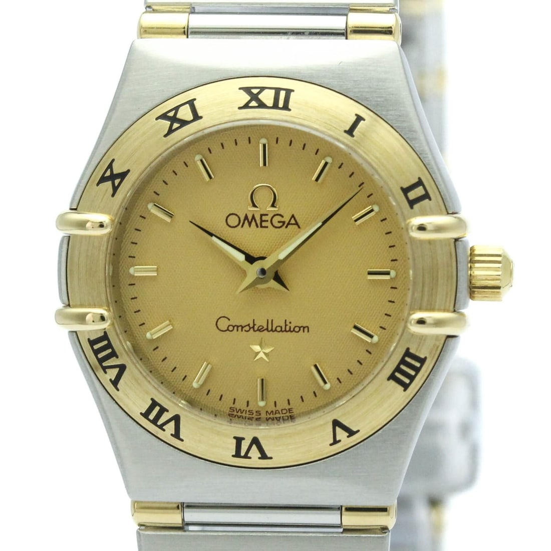 OMEGA Constellation 18K Gold Steel Quartz Ladies Watch 1262.10: --- Catalog ---Category: SizeCase Diameter: 22mm / 0.87''Category: DesignType: WristwatchStyle: Dress/FormalGender: WomenColor (Dial): GoldMaterial (Band): Stainless steel, Yellow gold (18K)Material (