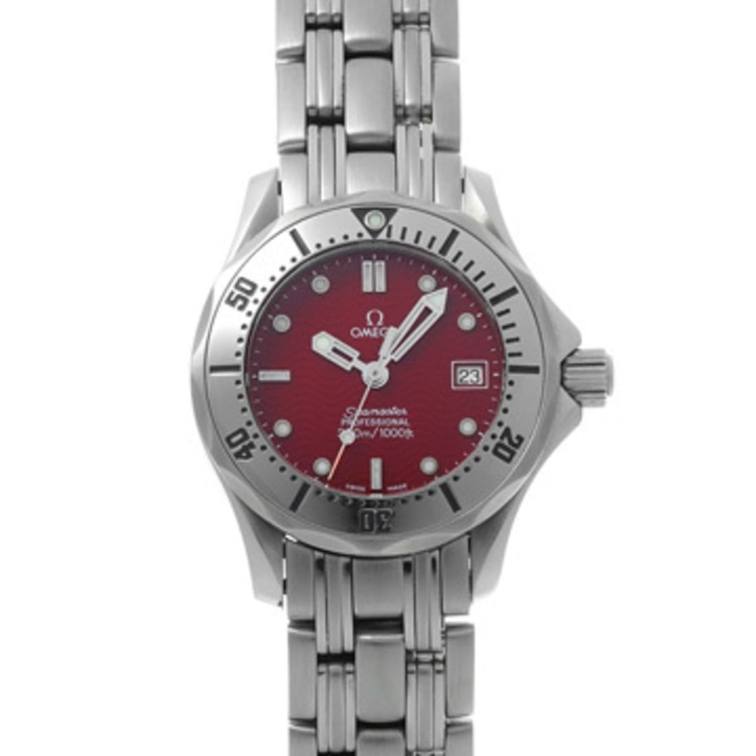 Omega Seamaster Professional 300 2582.61 Red Ladies Quartz Watch (Pre-owned) - Ginzo: --- Catalog ---Category: SizeWrist Size: 15cm / 5.9''Case Diameter: 28mm / 1.1''Category: DesignType: WristwatchGender: WomenColor (Dial): Red colorMaterial (Band): Stainless steelMaterial (Case): Sta
