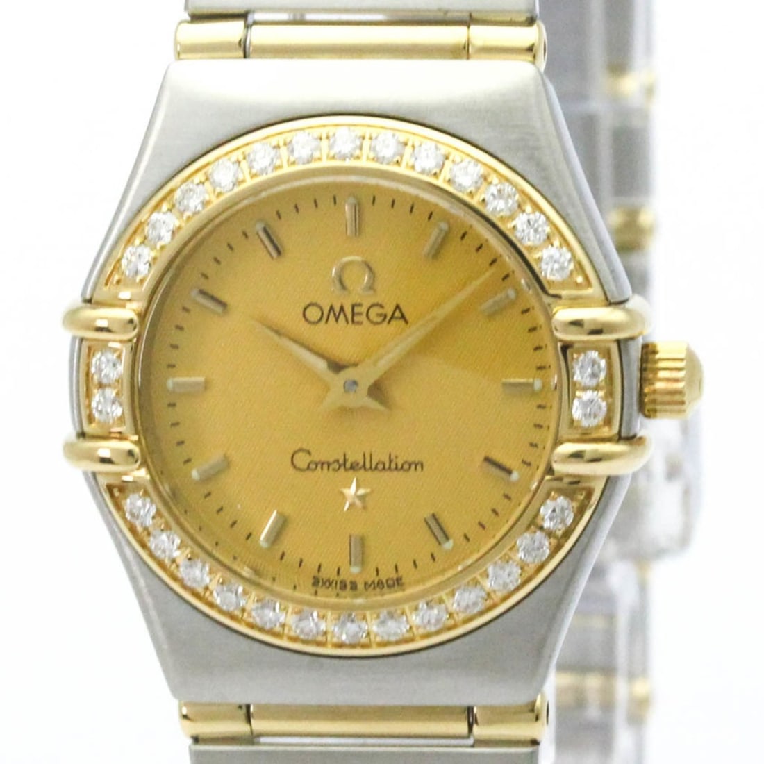 OMEGA Constellation Diamond 18K Gold Steel Watch 1267.10 Polished: --- Catalog ---Category: SizeCase Diameter: 22mm / 0.87''Category: DesignType: WristwatchStyle: Dress/FormalGender: WomenColor (Dial): GoldMaterial (Band): Stainless steel, Yellow gold (18K)Material (