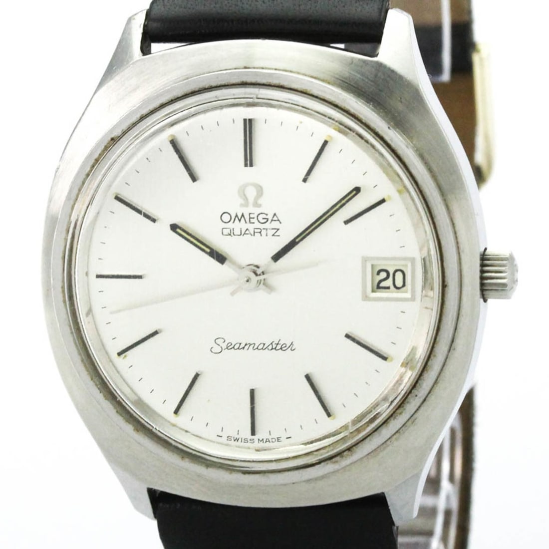 OMEGA Seamaster Date Steel Leather Quartz Mens Watch 196.0072 Vintage: --- Catalog ---Category: SizeCase Diameter: 37mm / 1.46''Category: DesignType: WristwatchStyle: Dress/FormalGender: MenColor (Dial): SilverMaterial (Band): LeatherMaterial (Case): Stainless steelCateg