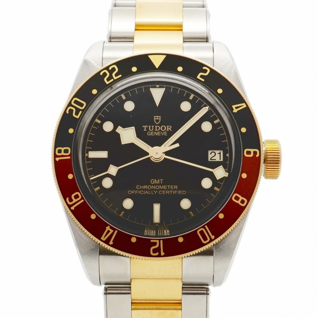 Tudor Black Bay GMT 79833MN Dial Men's Watch: --- Catalog ---Category: SizeWrist Size: 18cm / 7.08''Case Diameter: 41.2mm / 1.62''Category: DesignType: WristwatchGender: MenColor (Dial): BlackMaterial (Band): Stainless steel, Yellow goldCategory: