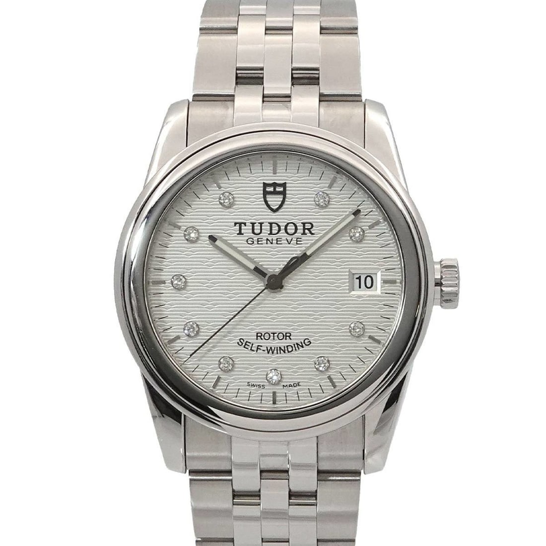 Tudor Glamour Date 55000 Men's Watch with 10 Diamonds, Date, Silver, Automatic (1 of 9)