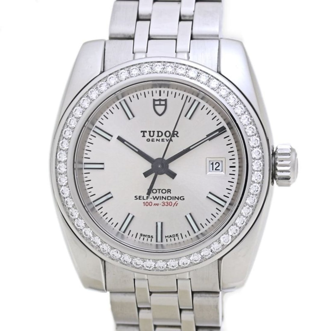 TUDOR Classic Collection Diamond Bezel M22020-0004 Women's Stainless Steel Watch 40035: --- Catalog ---Category: SizeWeight: 64.6g / 2.27oz.Wrist Size: 18cm / 7.08''Case Diameter: 28mm / 1.1''Category: DesignType: WristwatchGender: WomenDisplay: AnalogColor (Dial): SilverMaterial (Band):