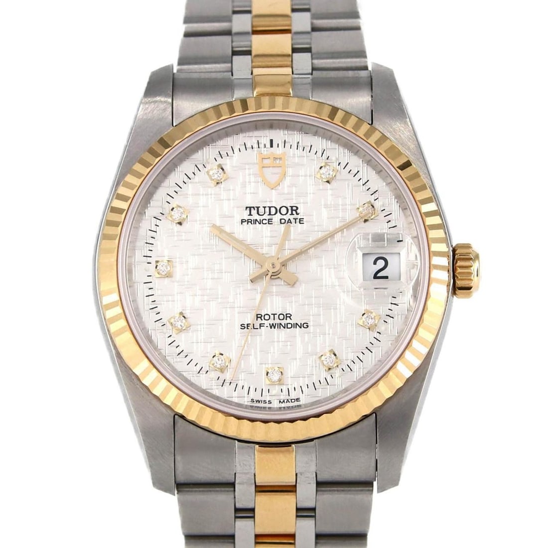 Tudor Prince Date M74033-0006 SSxYG Wristwatch Automatic: --- Catalog ---Category: SizeWrist Size: 20cm / 7.87''Case Diameter: 34mm / 1.34''Category: DesignType: WristwatchGender: MenGemstone: DiamondColor (Dial): SilverMaterial (Band): Stainless steel, Yell