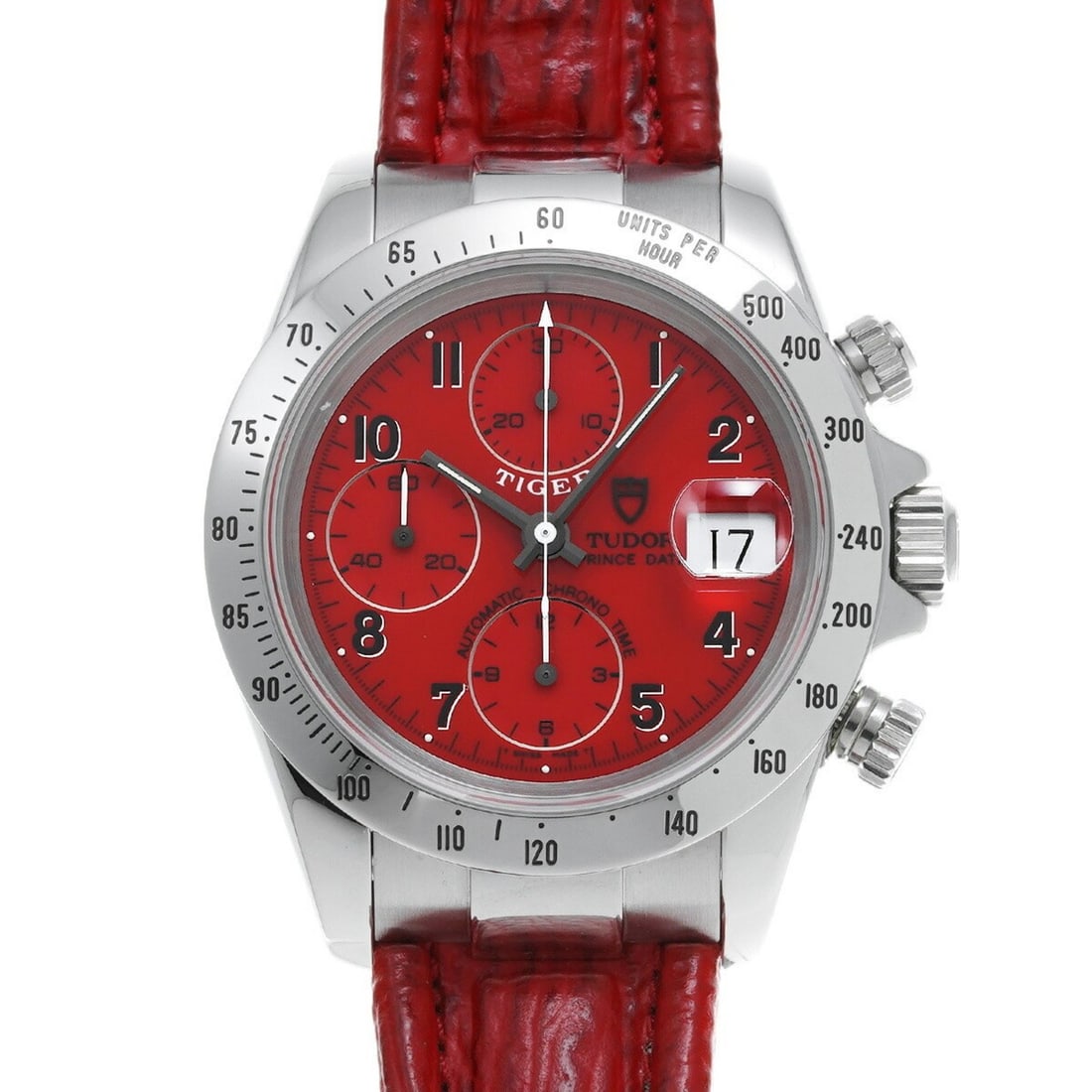 Tudor Chronotime Tiger 79280 Red Men's Automatic Watch: --- Catalog ---Category: SizeWrist Size: 14cm - 18.5cm / 5.51'' - 7.28''Case Diameter: 40mm / 1.57''Category: DesignType: WristwatchGender: MenDisplay: AnalogGemstone: SapphireColor (Dial): Red colorC