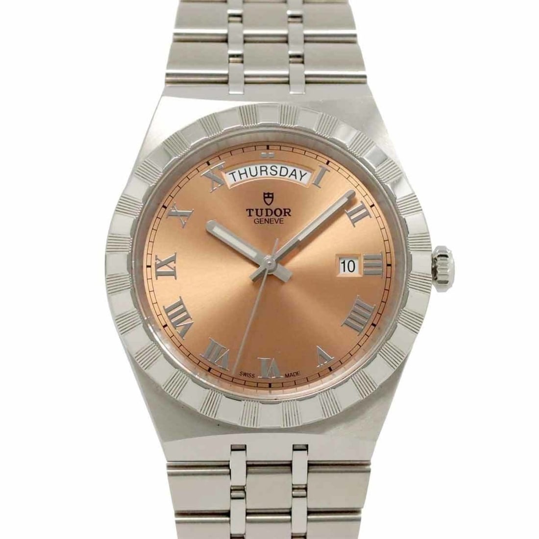 Tudor Royal 28600 Men's Watch Day Date Pink Automatic: --- Catalog ---Category: SizeWrist Size: 19.5cm / 7.67''Case Diameter: 41mm / 1.61''Category: DesignType: WristwatchGender: MenColor (Dial): PinkMaterial (Band): Stainless steelMaterial (Case): Stainl
