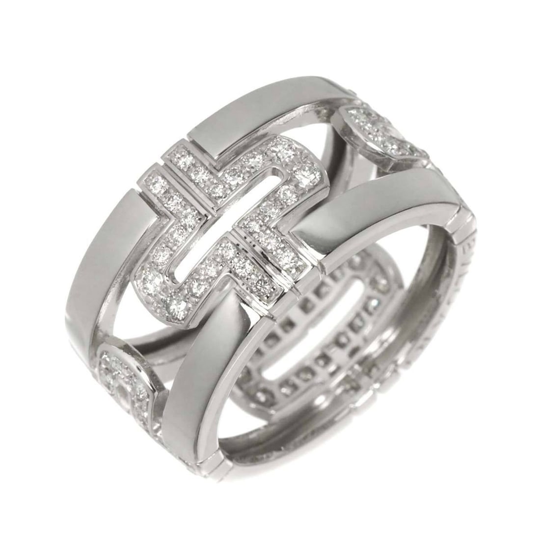 Bulgari BVLGARI Parentesi Ring #54, Pave Diamond, 18K WG White Gold 750: --- Catalog ---Category: SizeUS Size: 7Brand Size: 54Category: DesignType: Band ringGender: WomenMaterial: White gold (18K)Category: GeneralBrand: Bvlgari--- Item List ---Section: ConditionRanking: