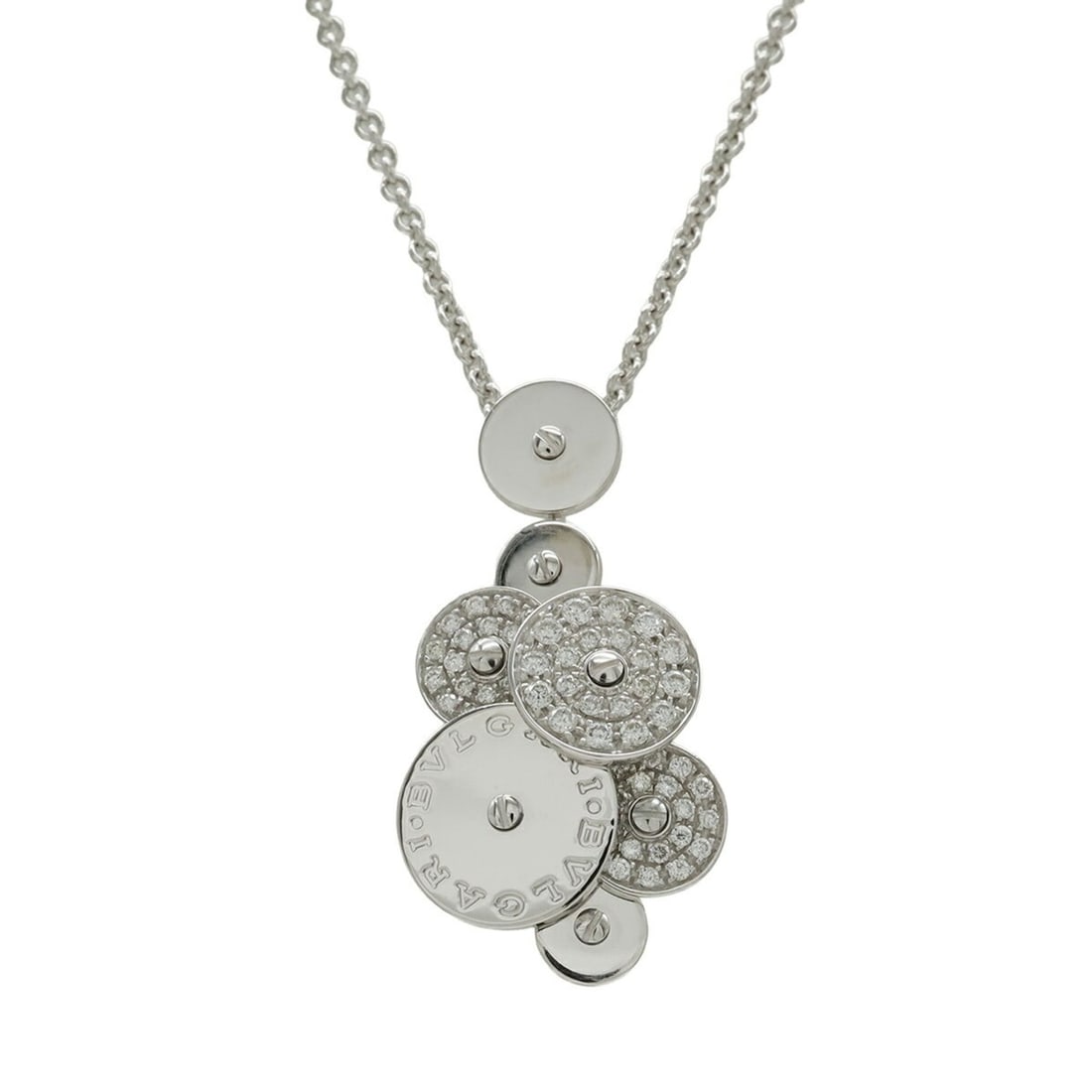 BVLGARI Bulgari Cycladi Necklace Pendant 18KWG 750WG White Gold Diamond: --- Catalog ---Category: SizeStone Size (HxW): 34.00mm x 17.00mm / 1.34'' x 0.67''Neck Circumference: 45 cm / 17.71''Category: DesignColor: WhiteStone: DiamondMaterial: White gold (18K)Pendant Type: P