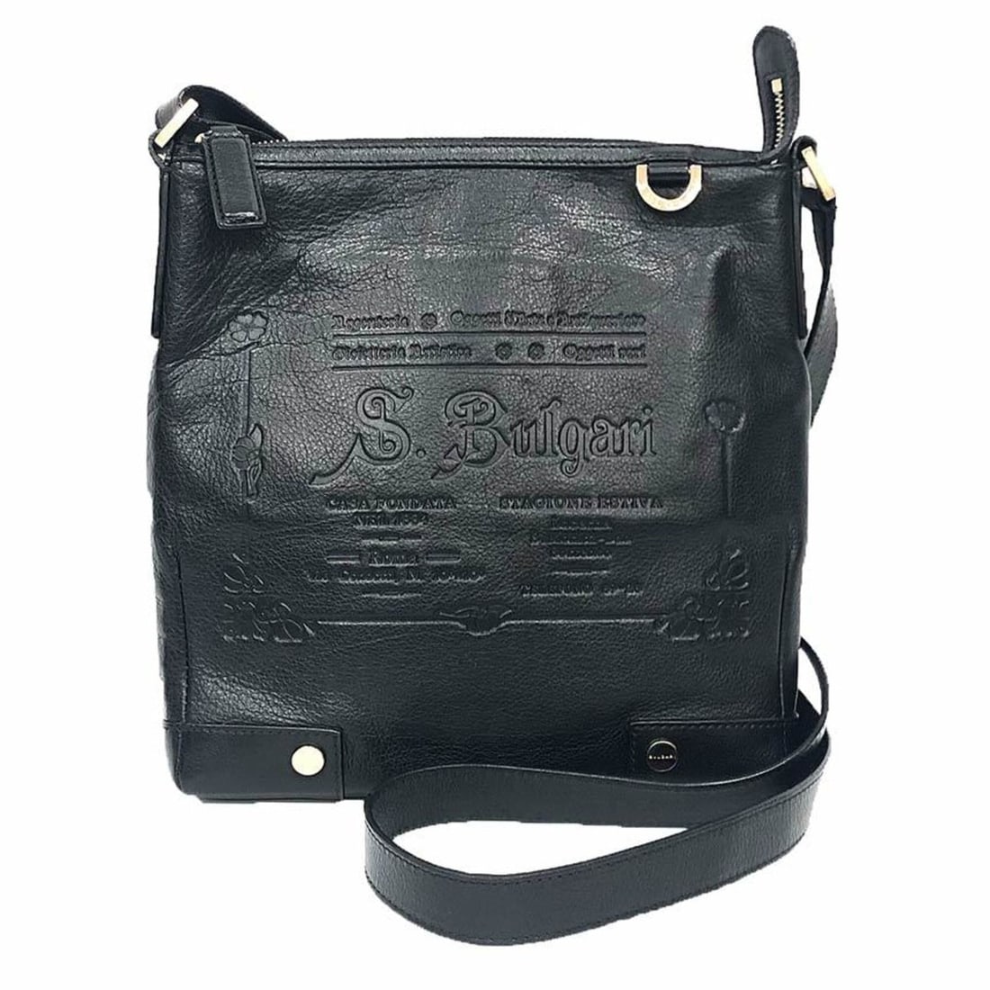 Bulgari BVLGARI Leather Shoulder Bag Collezione Black: --- Catalog ---Category: SizeSize (HxWxD): 24cm x 23cm x 4cm / 9.44'' x 9.05'' x 1.57''Category: DesignType: Shoulder bagColor: BlackGender: Women,MenMaterial: Leather Category: GeneralBrand: BvlgariC