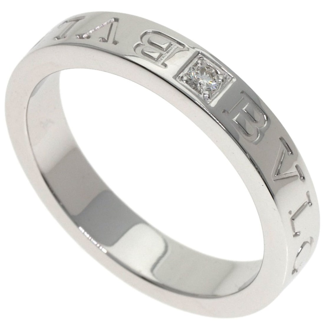Bulgari Double Logo Diamond Ring, 18K White Gold, Women's BVLGARI: --- Catalog ---Category: SizeJP Size: 18US Size: 9Category: DesignType: Band ringColor: White goldStone: DiamondGender: WomenMaterial: White gold (18K)Category: GeneralBrand: Bvlgari--- Item List ---S