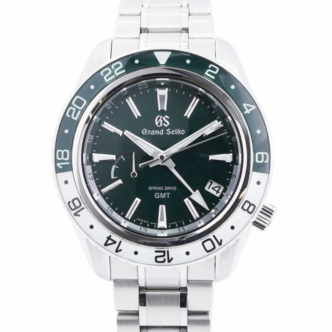 Seiko Sports Collection Spring Drive GMT 9R66-0BK0 SBGE295 Green Dial Watch Men's: --- Catalog ---Category: SizeWrist Size: 20.5cm / 8.07''Case Diameter: 43.9mm / 1.73''Category: DesignType: WristwatchGender: MenColor (Dial): GreenMaterial (Band): Stainless steelCategory: GeneralBra
