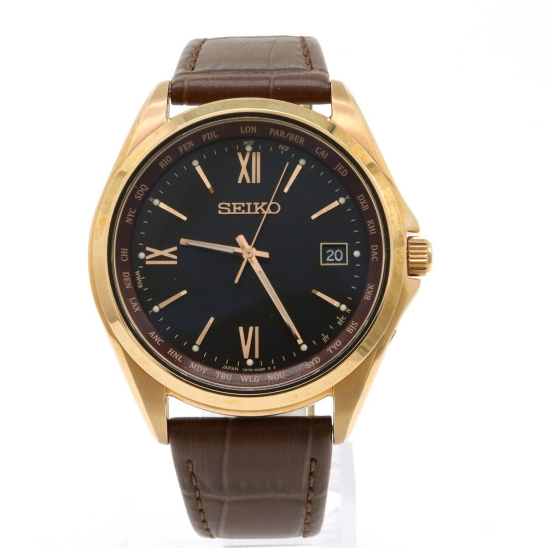 SEIKO Selection Radio Solar Date Pink Gold Plated Black Dial Men's Watch 7B75-0AA0 SBTM287: --- Catalog ---Category: SizeWrist Size: 14.5cm - 18.5cm / 5.7'' - 7.28''Case Diameter: 45.5mm / 1.79''Category: DesignType: WristwatchGender: MenDisplay: AnalogColor (Dial): BlackMaterial (Band): Tit