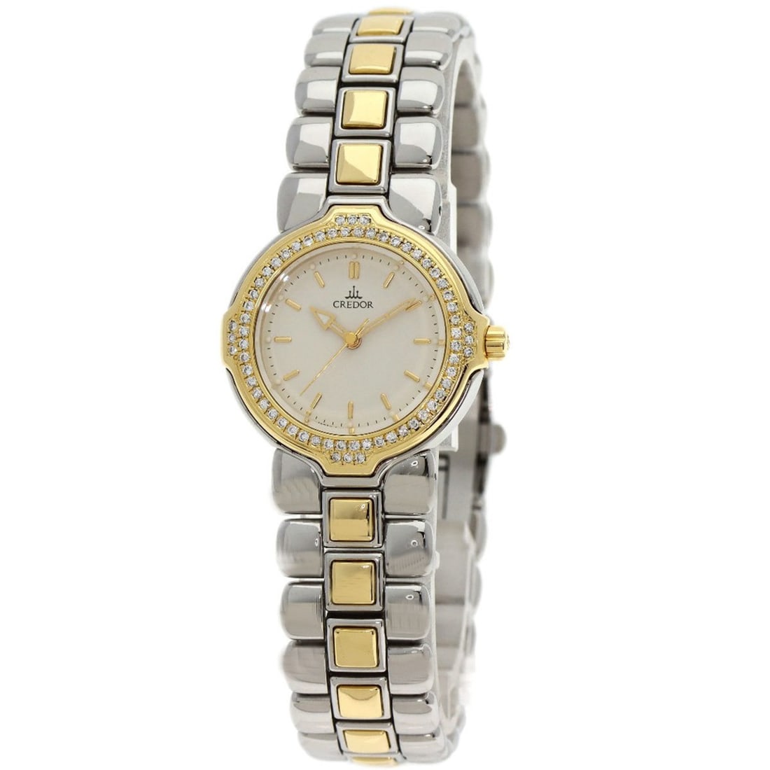 Seiko GSAB004 Credor Diamond Bezel Watch Stainless Steel SSxK18YG Ladies SEIKO: --- Catalog ---Category: SizeWrist Size: 18.5cm / 7.28''Case Diameter: 29mm / 1.14''Category: DesignType: WristwatchGender: WomenDisplay: AnalogColor (Dial): IvoryMaterial (Band): Stainless steel, Yel