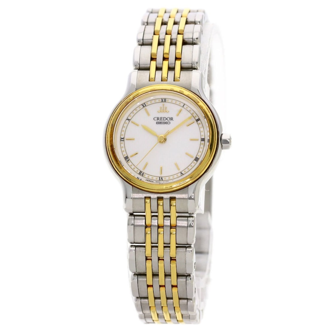 Seiko 7371-0090 Credor Watch Stainless Steel SS K8YG Ladies SEIKO: --- Catalog ---Category: SizeWrist Size: 16cm / 6.29''Case Diameter: 24.5mm / 0.96''Case Thickness: 7.1mm / 0.28''Category: DesignType: WristwatchGender: WomenColor (Dial): WhiteMaterial (Band): Stain