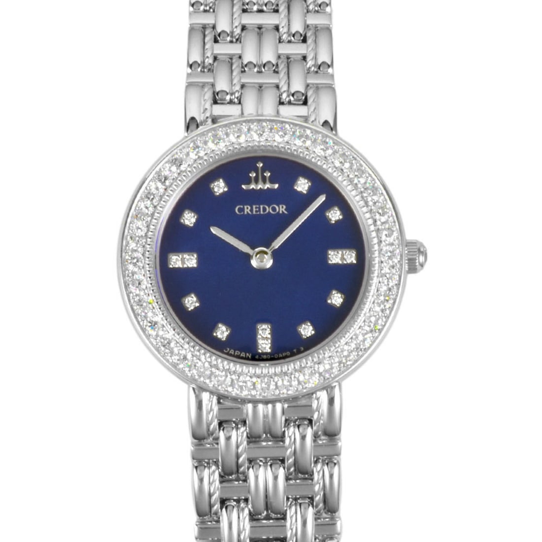 Seiko 4J80-0AF0 Credor Watch Quartz Blue Dial K18WG Solid Gold Diamond Index Round Ladies: --- Catalog ---Category: SizeWrist Size: 16cm / 6.29''Case Diameter: 24mm / 0.94''Category: DesignType: WristwatchGender: WomenColor (Dial): BlueMaterial (Band): White gold (18K)Material (Case): White