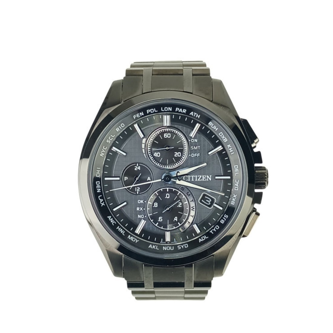 CITIZEN Attesa Eco-Drive Black Titanium Series Watch H804T019731 AT804456E TI Men's: --- Catalog ---Category: SizeWrist Size: 18cm / 7.08''Case Diameter: 40.7mm / 1.6''Category: DesignType: WristwatchGender: MenColor (Dial): BlackMaterial (Band): TitaniumMaterial (Case): TitaniumCateg