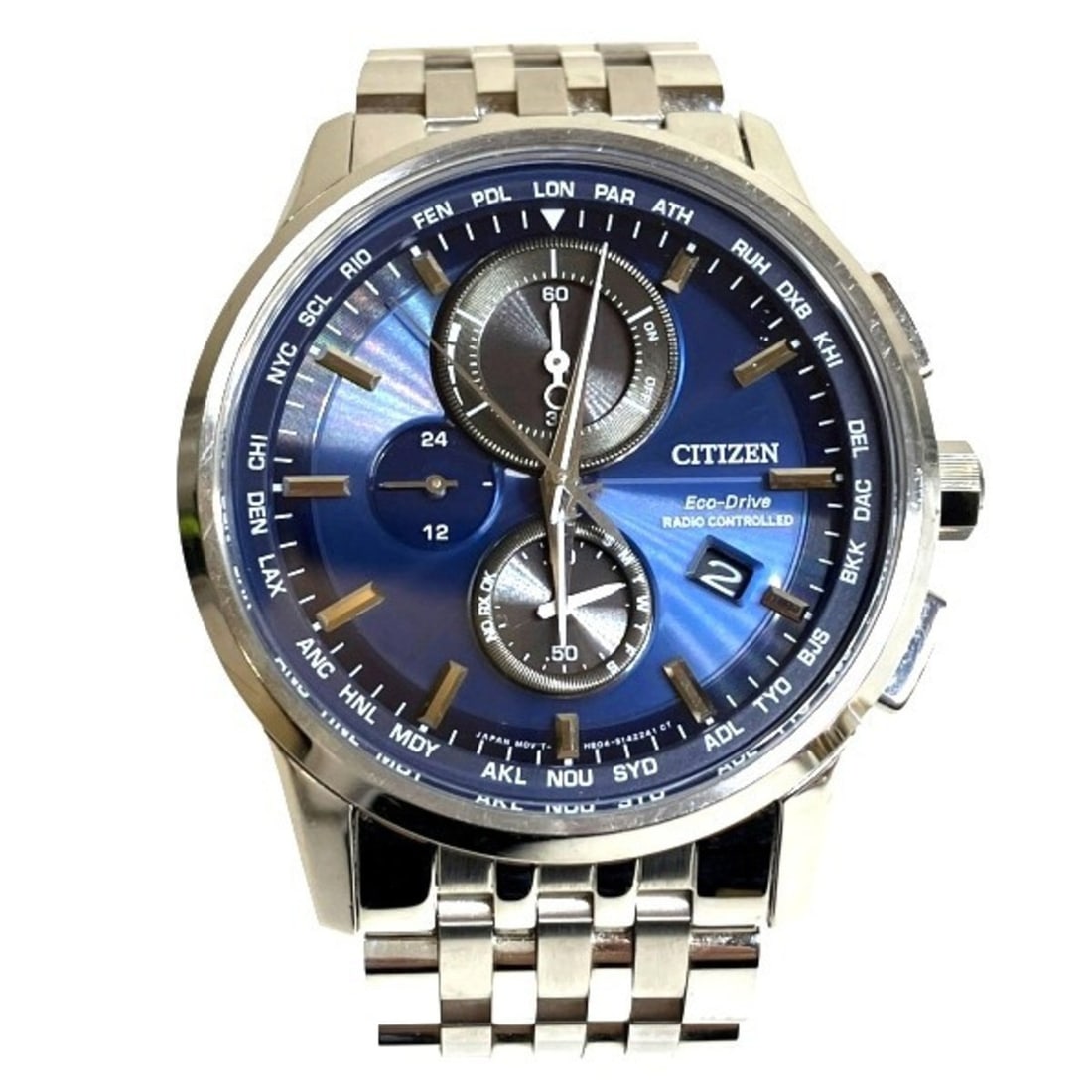 Citizen Eco-Drive H804-S099374 Radio-Controlled Solar Watch for Men: --- Catalog ---Category: SizeWrist Size: 15.5cm / 6.1''Case Diameter: 46mm / 1.81''Category: DesignType: WristwatchGender: MenDisplay: AnalogColor (Dial): BlueMaterial (Band): Stainless steelMaterial 