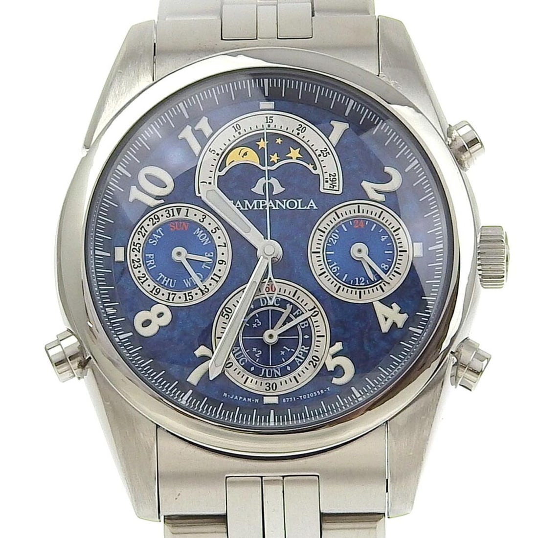 Citizen Campanola Watch Moon Face 6771-T010750-TA Stainless Steel Quartz Blue Dial Men's S111624325: --- Catalog ---Category: SizeWrist Size: 17cm / 6.69''Case Diameter: 40mm / 1.57''Category: DesignType: WristwatchGender: MenColor (Dial): BlueMaterial (Band): Stainless steelMaterial (Case): Stainles