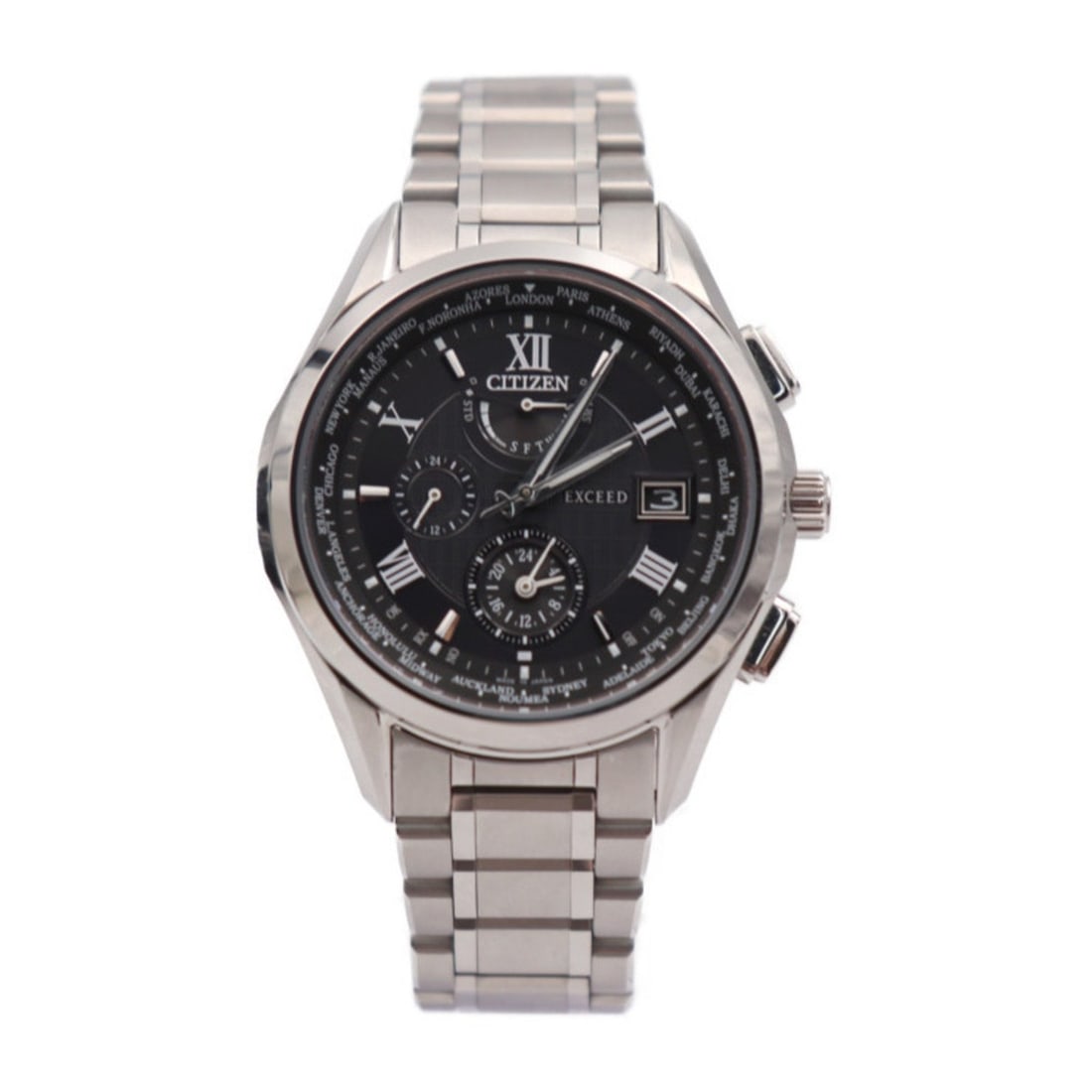 CITIZEN Citizen EXCEED Exceed Watch H820-T023916 Titanium Silver Black Dial Eco Drive Solar Radio: --- Catalog ---Category: SizeWrist Size: 20cm / 7.87''Case Diameter: 44mm / 1.73''Category: DesignType: WristwatchColor: SilverGender: MenColor (Dial): BlackMaterial (Band): TitaniumMaterial (Case): T