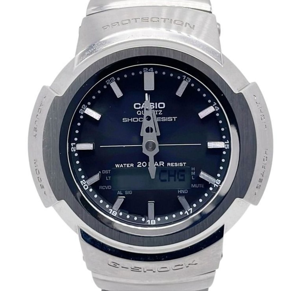 CASIO G-SHOCK FULL METAL AW500 SERIES AWM500D1AJF Black Silver Stainless Steel Men's Watch: --- Catalog ---Category: SizeWrist Size: 20cm / 7.87''Case Diameter: 44.5mm / 1.75''Category: DesignType: WristwatchGender: MenColor (Dial): BlackMaterial (Band): Stainless steelMaterial (Case): Stain